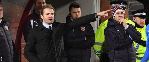 Robbie Neilson in the Hearts technical area