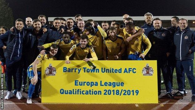 Barry Town celebrate qualifying for Europe