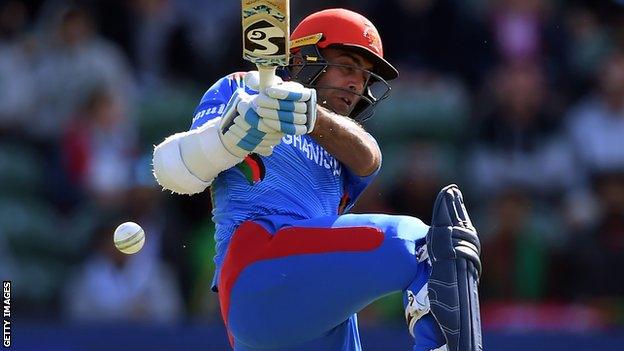 Afghanistan's Hashmatullah Shahidi plays a pull shot