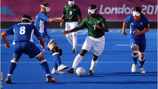 Brazil's Jeffinho playing against France in 5-a-side football