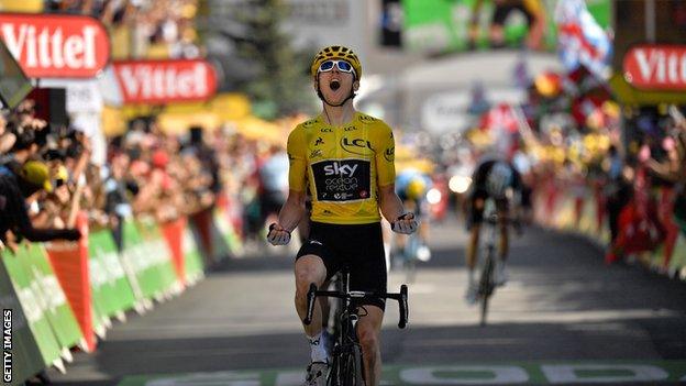 Geraint Thomas winning at the Alpe d'Huez