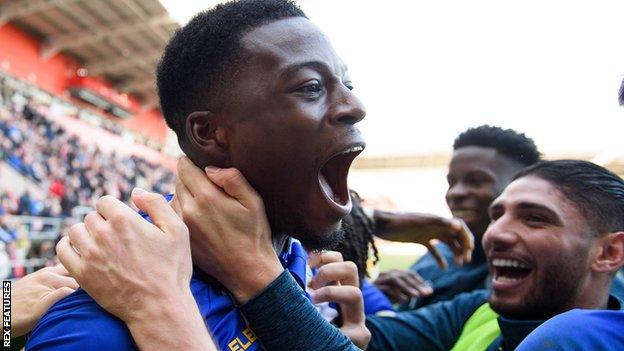 Dominic Iorfa celebrates his second career goal and first for Wednesday