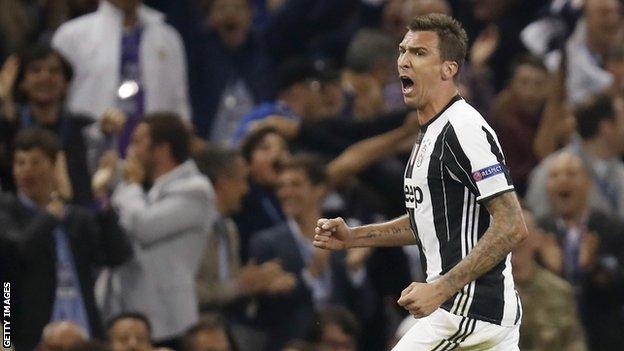 Mario Mandzukic celebrates scoring for Juventus against Real Madrid in the 2017 Champions League final