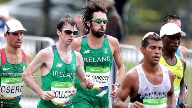 Paul Pollock and Mick Clohisey in the early stages of the Olympic Games marathon in Rio