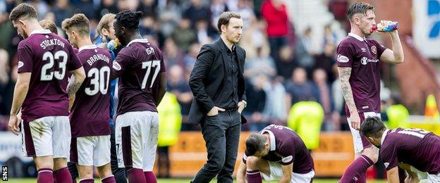 Hearts players following the game with Dunfermline