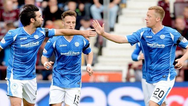 Simon Lappin and Scott Brown celebrate with St Johnstone