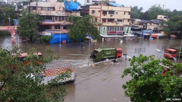 An areal view of a flooded Mumbai street