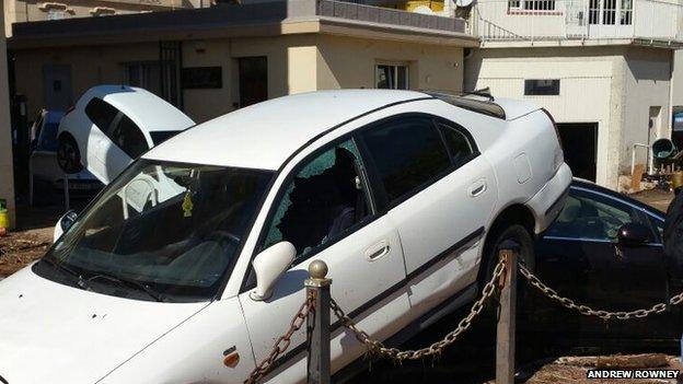 Cars damaged because of the heavy storm in SE France