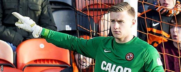 Michal Szromnik in action for Dundee United