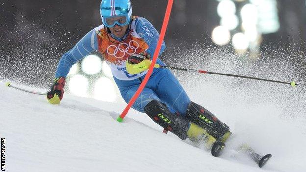 Iran's Saveh Shemshaki competing at the 2014 Winter Olympics