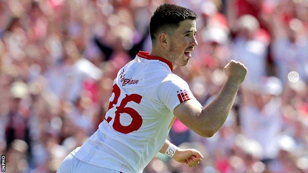 Ronan O'Neill celebrates after scoring one of his two goals