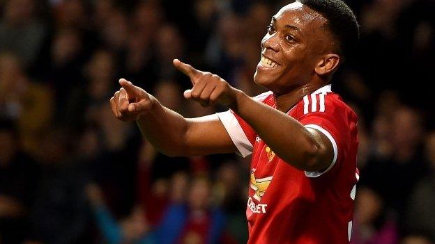 Anthony Martial celebrates scoring for Man Utd