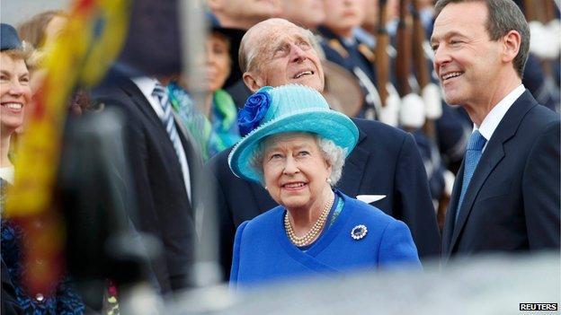 The Queen and Prince Philip are welcomed in Germany by Sir Simon McDonald, British ambassador to Germany