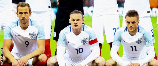 Harry Kane, Wayne Rooney and Jamie Vardy played together for the first time against Portugal on 2 June