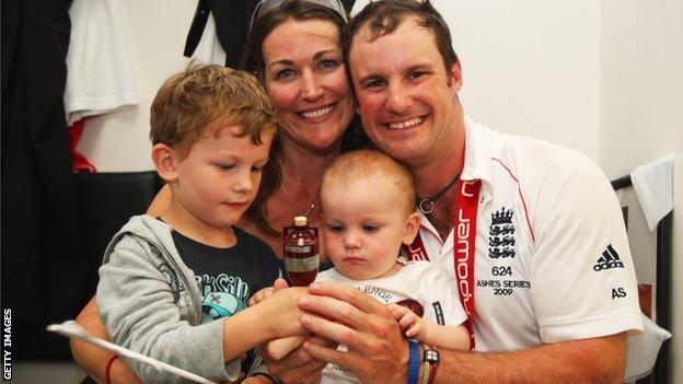 The Strauss family celebrate with the Ashes trophy in 2009