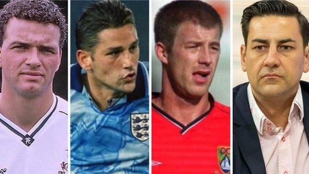 Four players to speak publicly and waived their right to anonymity as sex abuse victims. (Left to right) Paul Stewart, David White, Steve Walters and Andy Woodward have also gone public with their ordeals