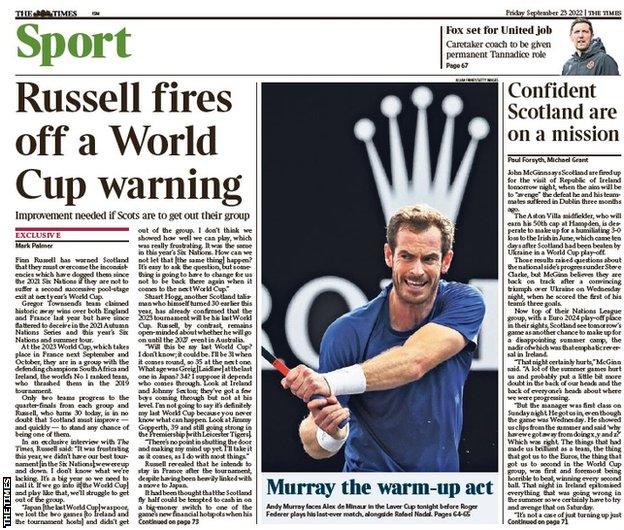 The back page of the Scottish edition of The Times on 230922
