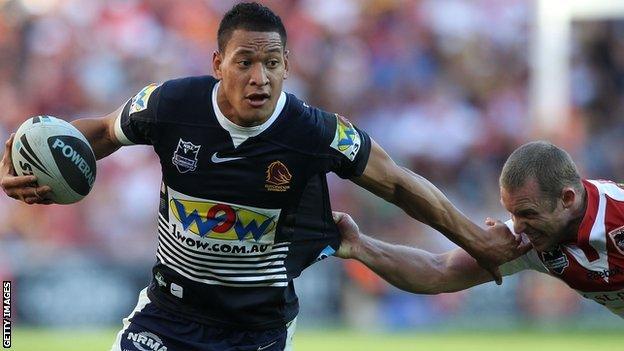 Israel Folau in action for Brisbane Broncos