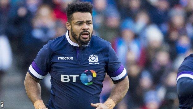 Darryl Marfo in action for Scotland against Australia