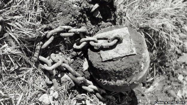 Canal plug, lying in the grass, taken in 1954.