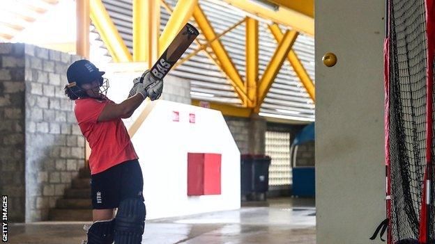 Tammy Beaumont during a net session under the stands