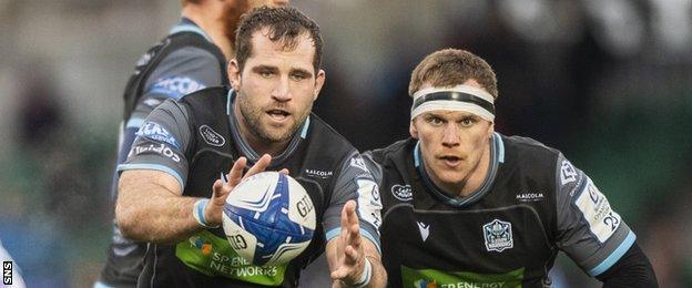 Fraser Brown (left) in action for Glasgow Warriors