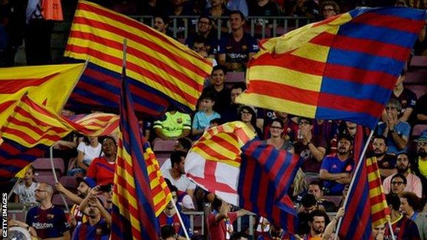 Catalan flags at the Camp Nou during a Barcelona game