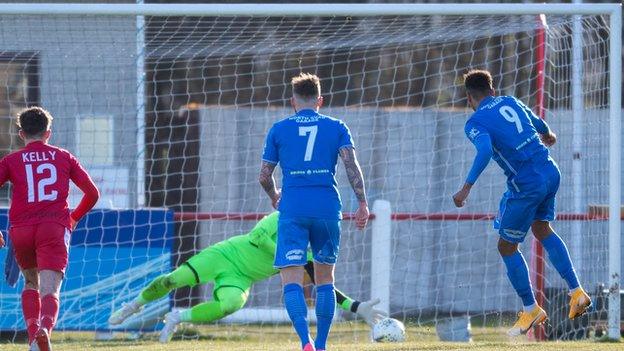 Nathan Austin penalty saved by Joe Malin