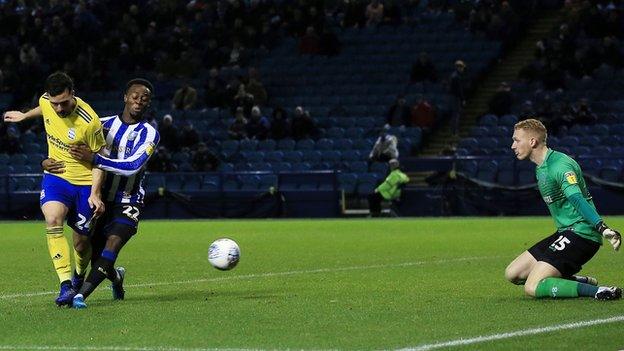 Birmingham City's Spanish striker Alvaro Gimenez met a low ball in from the right from Jeremy Bela to score the first goal of the night at Hillsborough