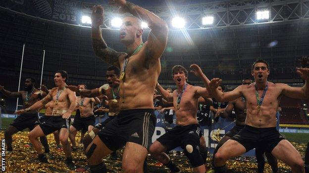 New Zealand celebrate winning the sevens World Cup