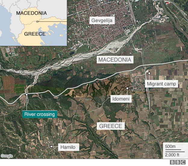 Map showing migrant route across border