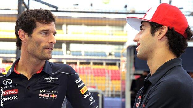 Mark Webber and current Red Bull driver Daniel Ricciardo