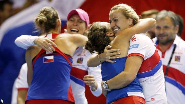 Czech Republic celebrate winning Fed Cup