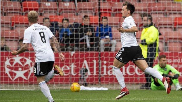 Ayr United's Lawrence Shankland (right)