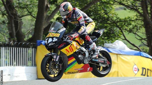 Conor Cummins takes to the air at Ballaugh during TT qualifying on Sunday