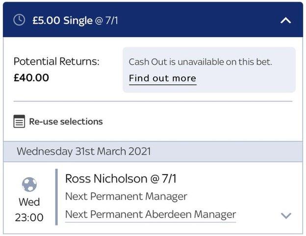 A friend stands to pocket £40 if Ross Nicholson lands the Aberdeen job