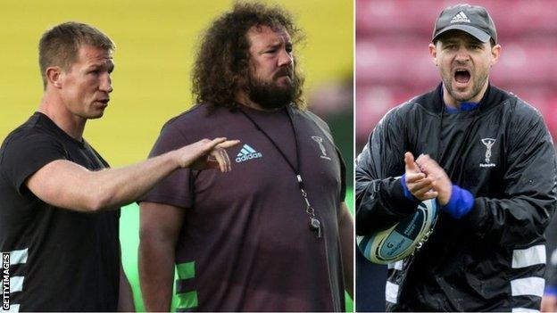 Harlequins coaches Jerry Flannery, Adam Jones and Nick Evans