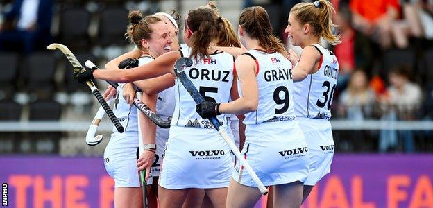 Germany celebrate a goal against Ireland