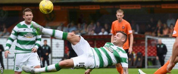 Celtic forward Anthony Stokes in action against Dundee United