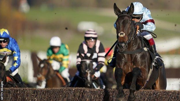 Jockey Richard Johnson rides Lalor to victory in the Arkle Trial