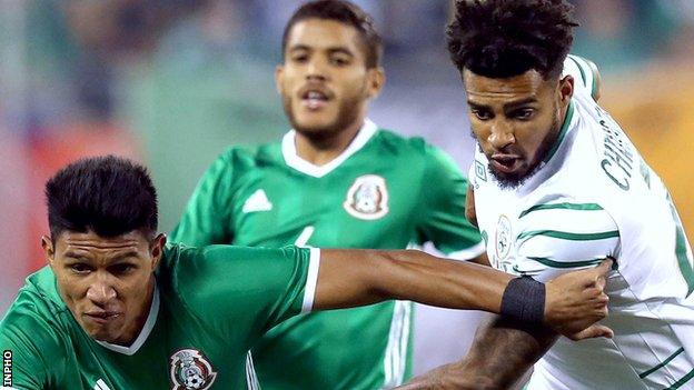 Mexico's Jesus Gallardo and Cyrus Christie of Republic of Ireland