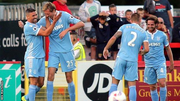 Stoke players celebrate goal