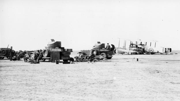 British RAF armoured cars and bomber planes on duty in Iraq during the Mesopotamia conflict