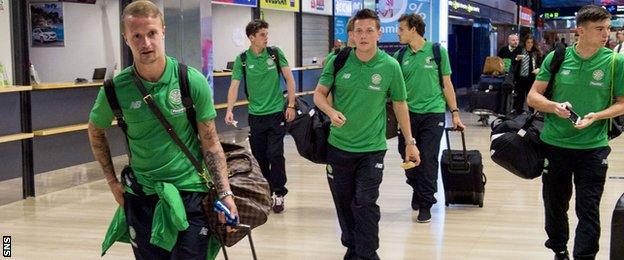 Leigh Griffiths and other Celtic players arrive at Zagreb airport