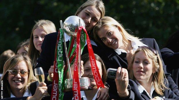 England's women on the 2005 Ashes bus parade