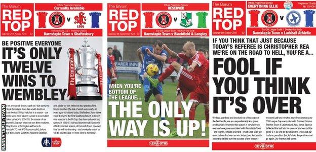 Front pages of Barnstaple Town programme covers