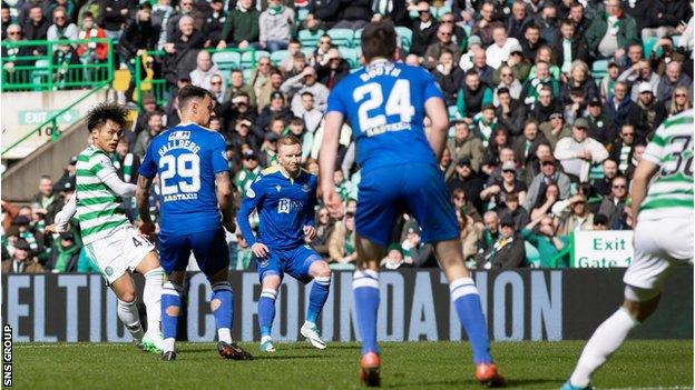 Reo Hatate sweeps in Celtic's opener after just eight minutes