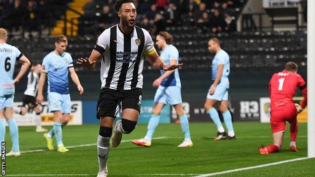 Kyle Wootton scores for Notts County against Solihull Moors in the National League