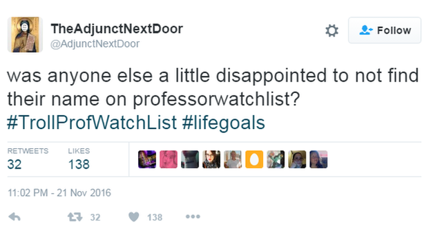 tweet by academic: "was anyone else a little disappointed to not find their name on professor watchlist?"