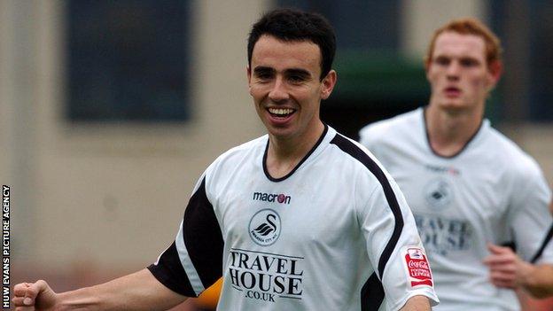 Leon Britton celebrates scoring against Newport in an FA Cup first-round game in 2006